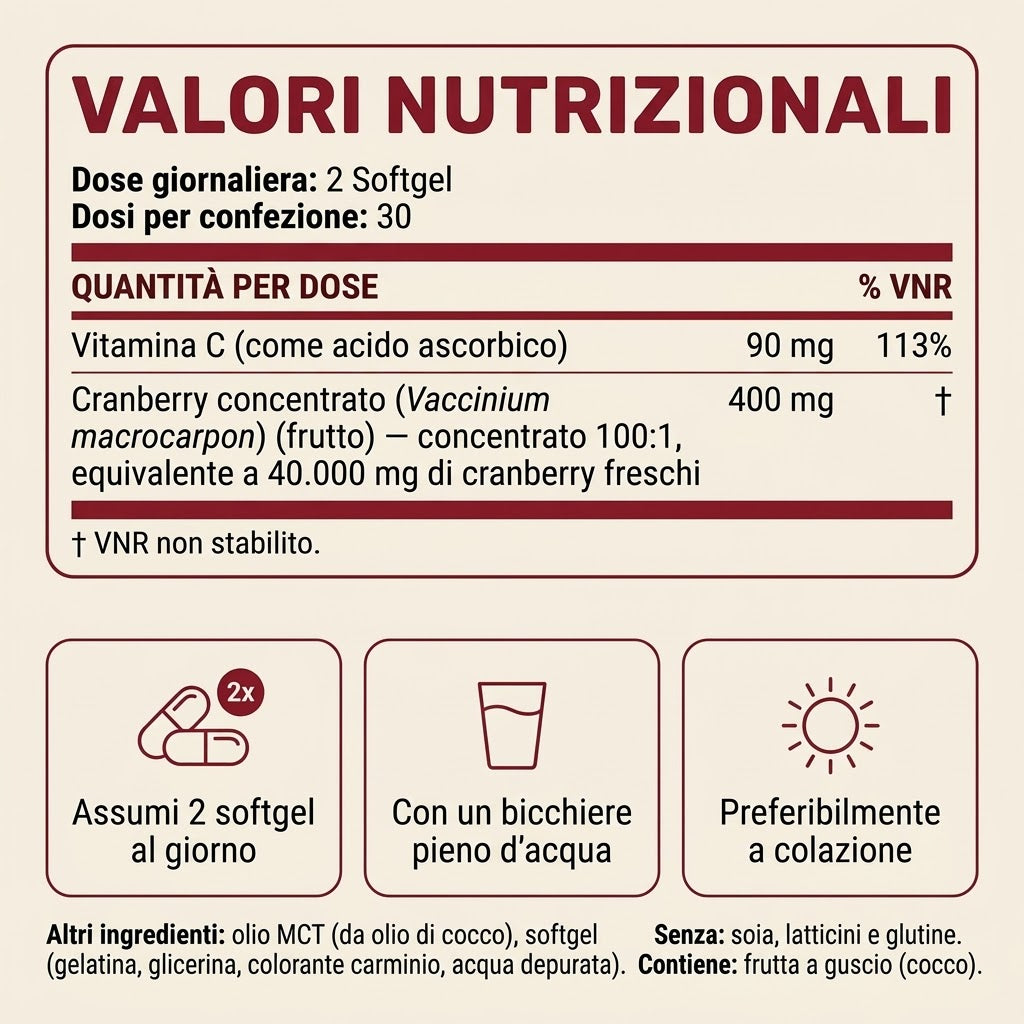 Cranberry Concentrato in Softgel (40.000 mg*) – Integratore per le Vie Urinarie